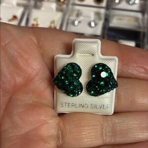 Green Heart Sterling Silver Earrings